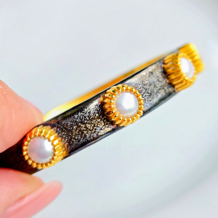 "Cuff Me Baby" Cuff Bracelet - Pink Tourmaline, Amazonite, or Pearl, Gold-plated Bronze