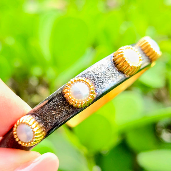 "Cuff Me Baby" Cuff Bracelet - Pink Tourmaline, Amazonite, or Pearl, Gold-plated Bronze