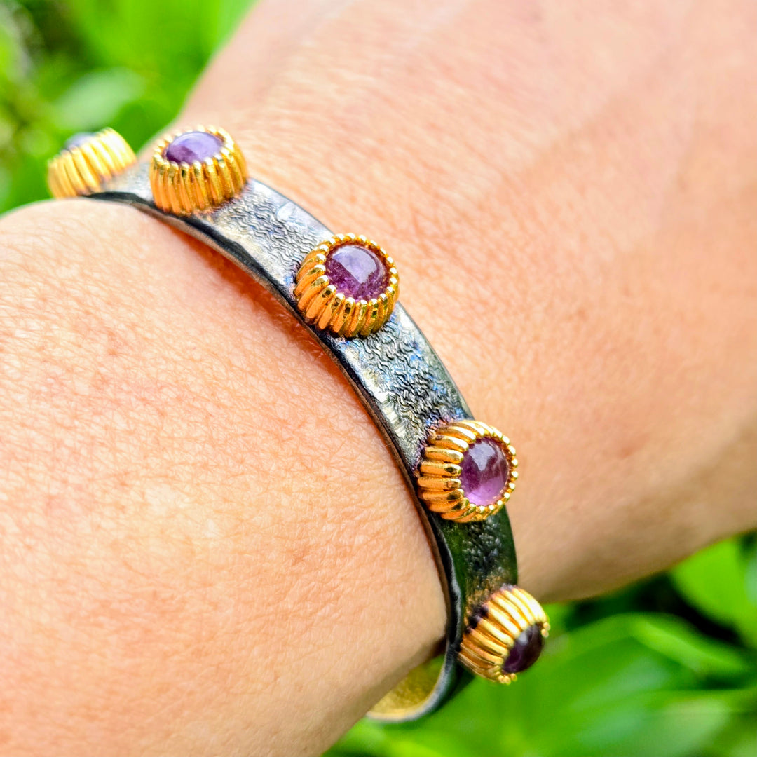 "Cuff Me Baby" Cuff Bracelet - Pink Tourmaline, Amazonite, or Pearl, Gold-plated Bronze