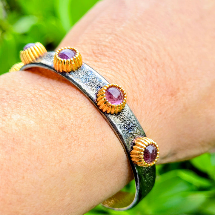 "Cuff Me Baby" Cuff Bracelet - Pink Tourmaline, Amazonite, or Pearl, Gold-plated Bronze