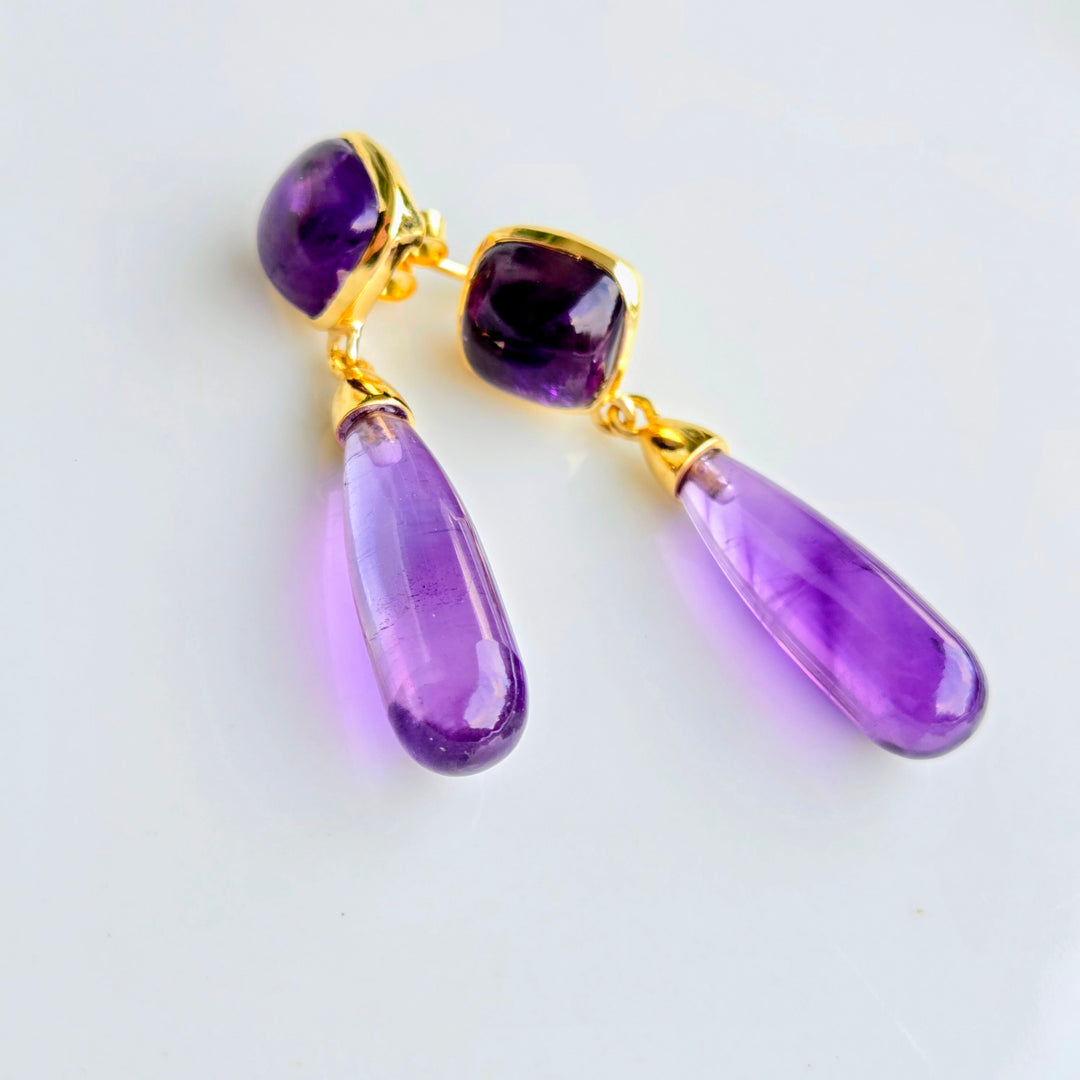 "Plum Perfect" 1.75" Earrings - Amethyst, Gold Sterling