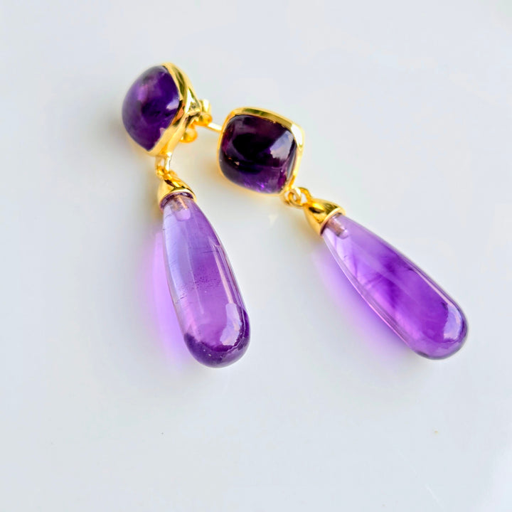 "Plum Perfect" 1.75" Earrings - Amethyst, Gold Sterling