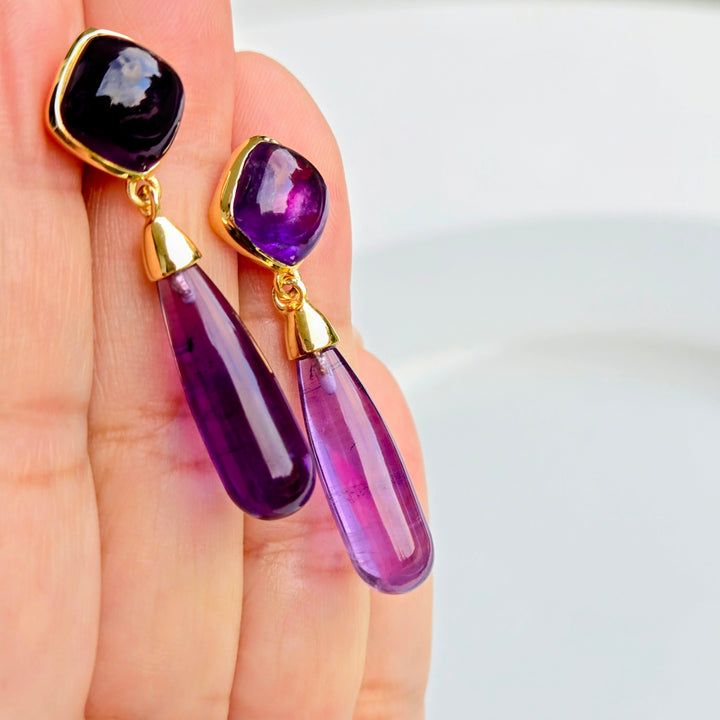 "Plum Perfect" 1.75" Earrings - Amethyst, Gold Sterling