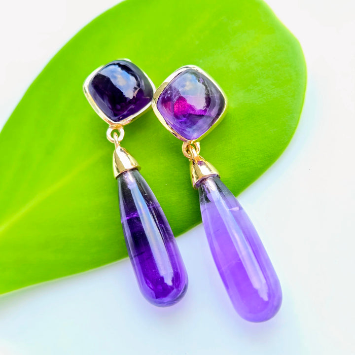 "Plum Perfect" 1.75" Earrings - Amethyst, Gold Sterling