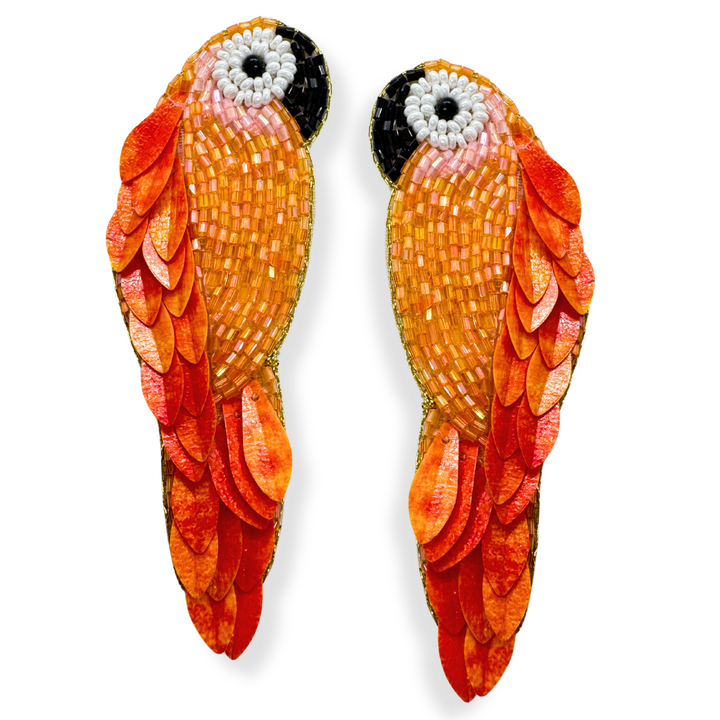 Parrot Stud Earrings Handmade Beaded Charm Jewelry- Orange | Key West Local Luxe