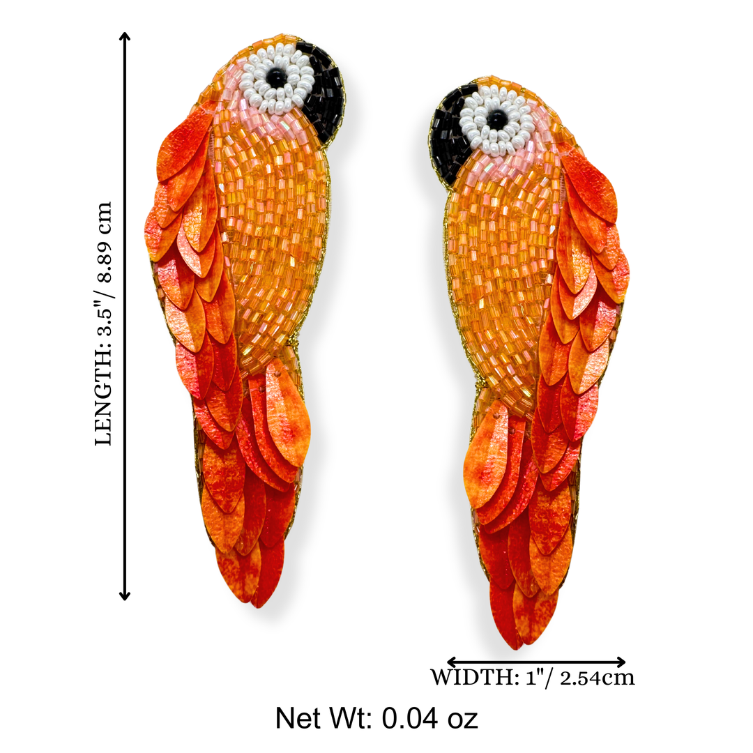 Parrot Stud Earrings Handmade Beaded Charm Jewelry- Orange – view 2