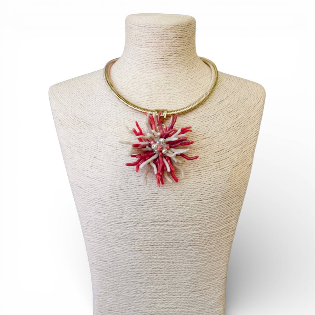 Coral Flower Collar Necklace | Handmade Statement Jewelry – view 3