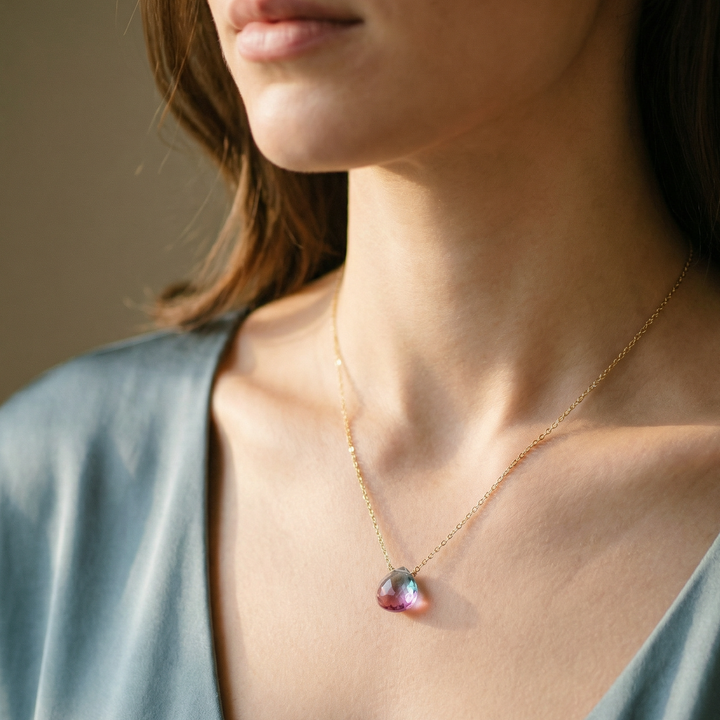 N272 Single briolette on dainty chain - BESTSELLER – view 3