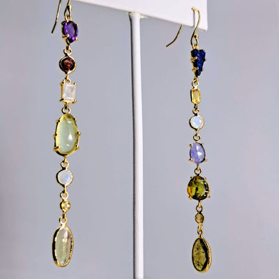 "Shoulder Dusters" 4" Earrings - Mixed Gems, Sterling or Gold Sterling