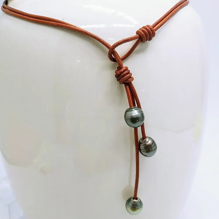 ?4 Way - Everyday Tahitian Pearl Necklace’ Convertible Necklace/bracelet - Pearls on Black Chocolate or Un-tanned