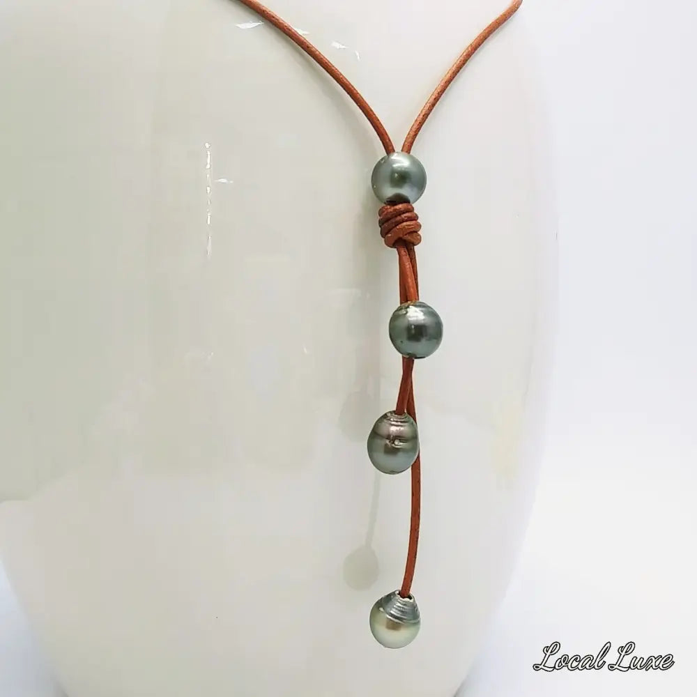 ?4 Way - Everyday Tahitian Pearl Necklace’ Convertible Necklace/bracelet - Pearls on Black Chocolate or Un-tanned