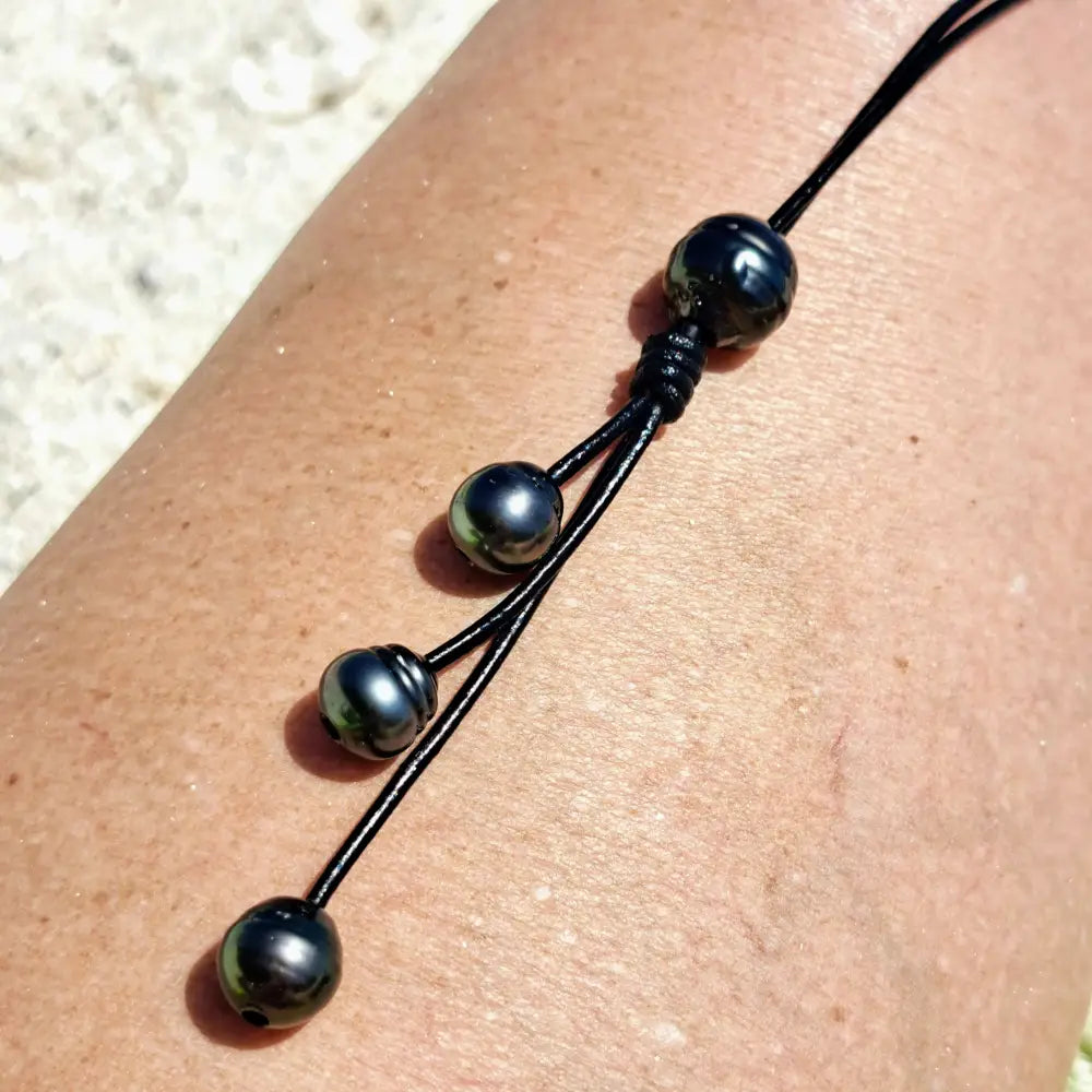 ?4 Way - Everyday Tahitian Pearl Necklace’ Convertible Necklace/bracelet - Pearls on Black Chocolate or Un-tanned