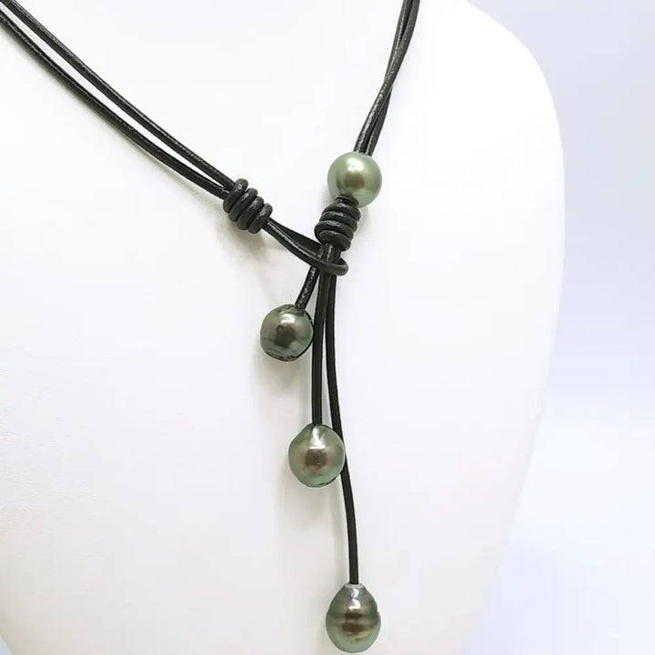 ?4 Way - Everyday Tahitian Pearl Necklace’ Convertible Necklace/bracelet - Pearls on Black Chocolate or Un-tanned