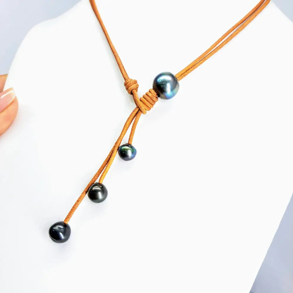 ?4 Way - Everyday Tahitian Pearl Necklace’ Convertible Necklace/bracelet - Pearls on Black Chocolate or Un-tanned