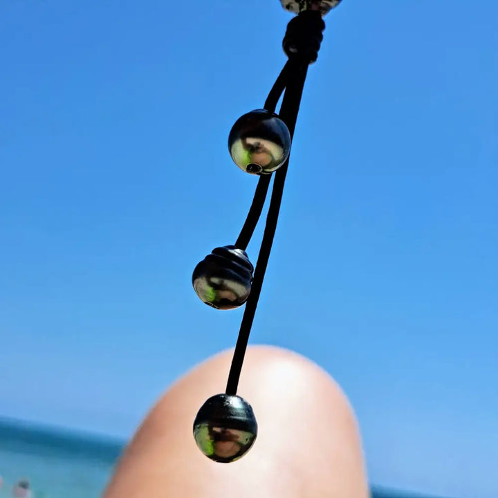 ?4 Way - Everyday Tahitian Pearl Necklace’ Convertible Necklace/bracelet - Pearls on Black Chocolate or Un-tanned