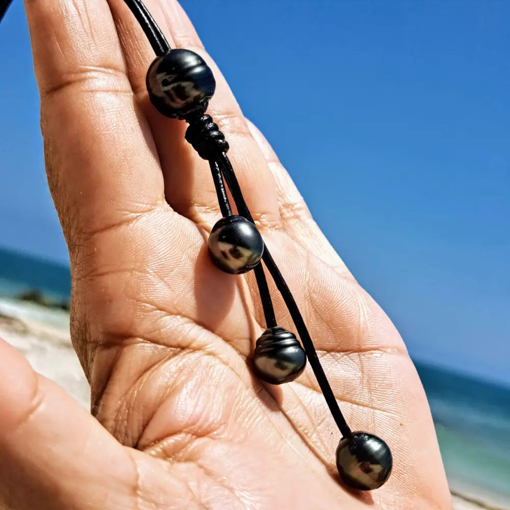 ?4 Way - Everyday Tahitian Pearl Necklace’ Convertible Necklace/bracelet - Pearls on Black Chocolate or Un-tanned