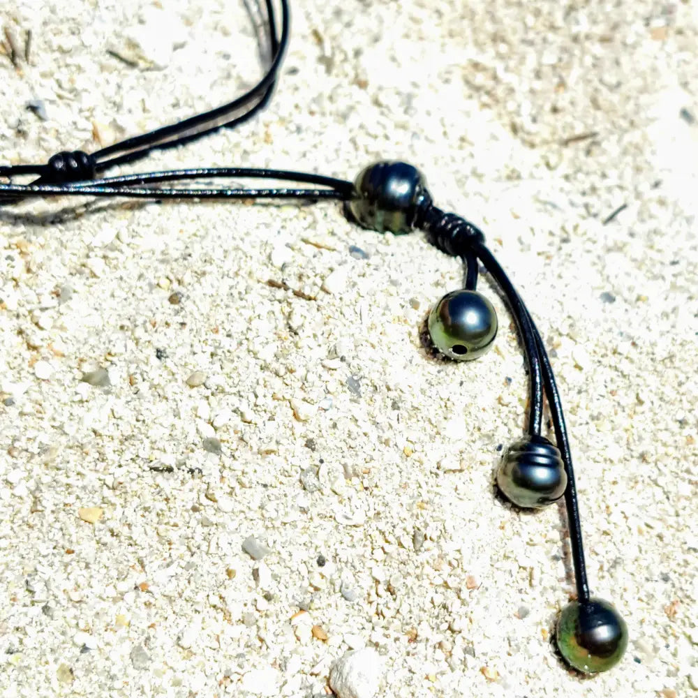 ?4 Way - Everyday Tahitian Pearl Necklace’ Convertible Necklace/bracelet - Pearls on Black Chocolate or Un-tanned