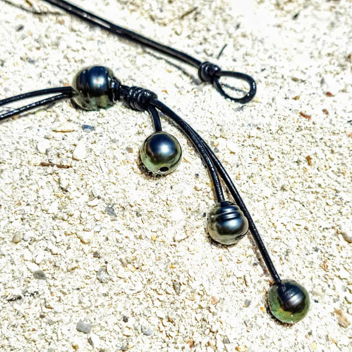 ?4 Way - Everyday Tahitian Pearl Necklace’ Convertible Necklace/bracelet - Pearls on Black Chocolate or Un-tanned