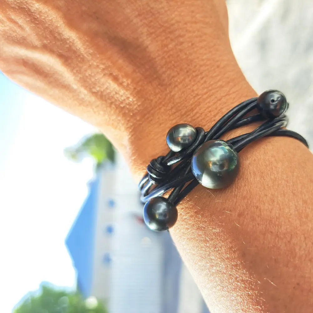 ?4 Way - Everyday Tahitian Pearl Necklace’ Convertible Necklace/bracelet - Pearls on Black Chocolate or Un-tanned