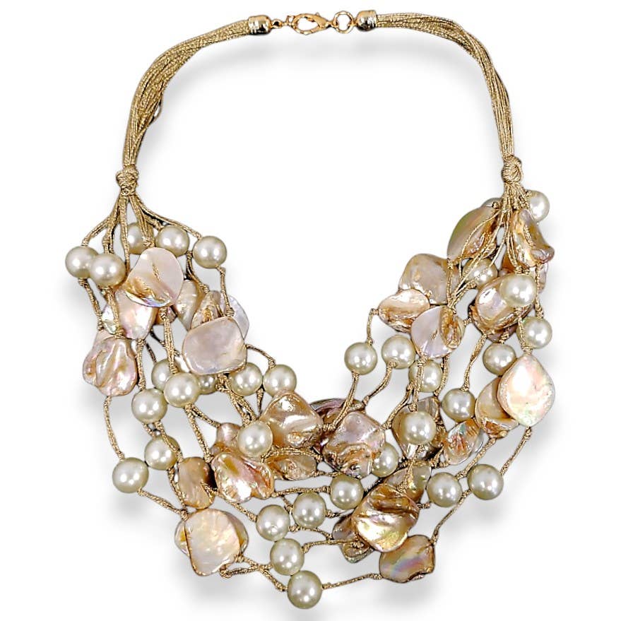 Chunky Coastal Pearl & Shell Multistrand Statement Necklace | Key West Local Luxe