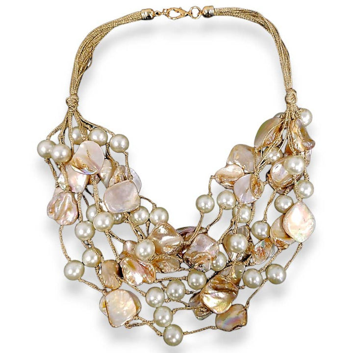 Chunky Coastal Pearl & Shell Multistrand Statement Necklace | Key West Local Luxe