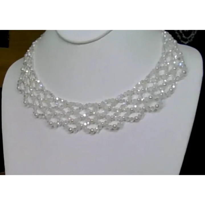 6/25 Show Item #30: White Beautiful Descent Collar - Silver/white - Necklaces
