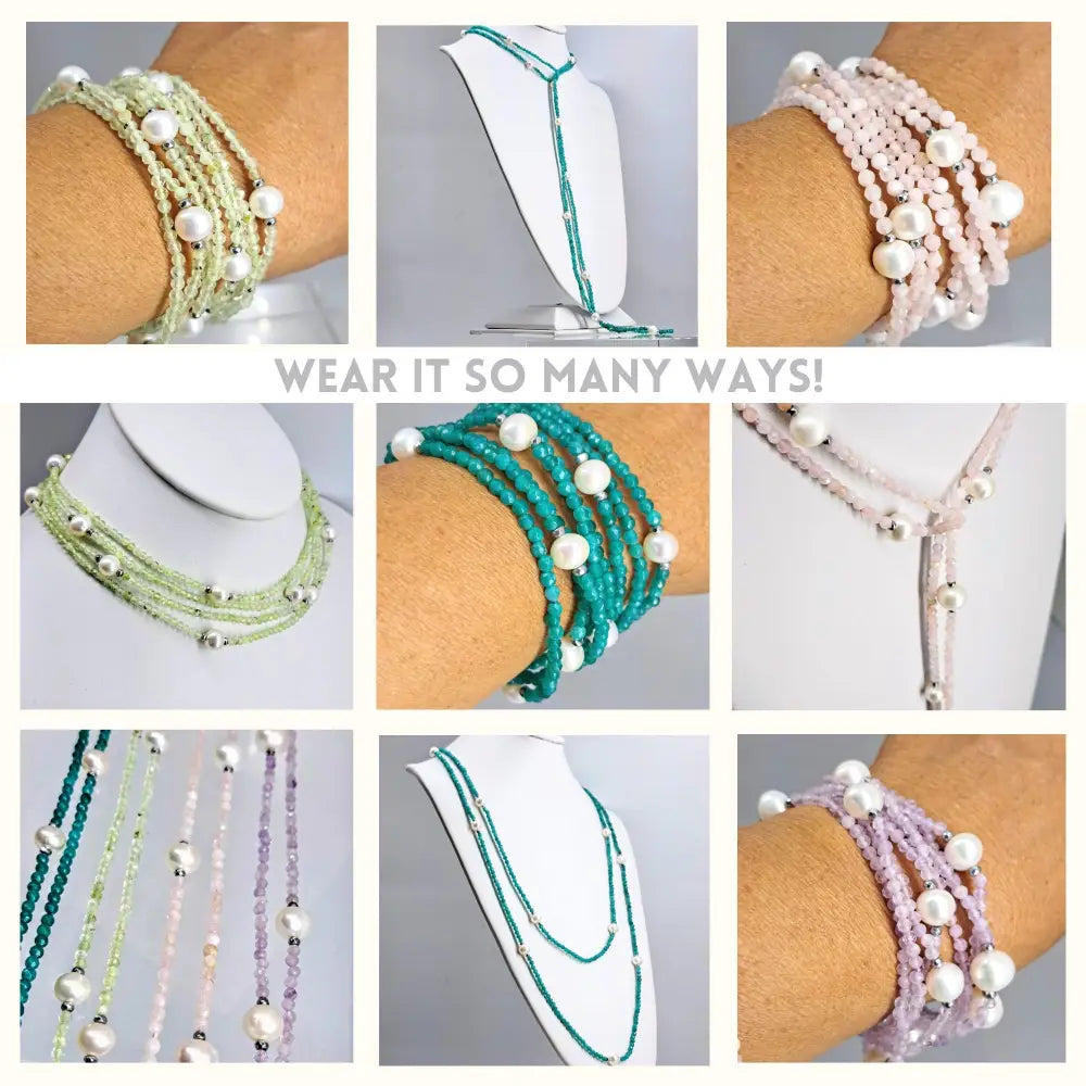 ?60 Inches of Love!’ 60’’ Necklace/bracelet Convertible - Gemstones Pearls Hematite (+ Sp Enhancer Clip) - Necklace