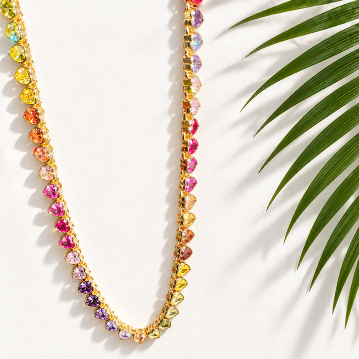 Rainbow Heart Tennis Necklace | Key West Local Luxe