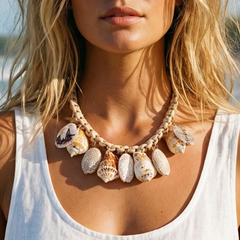 Chunky Beaded Seashell Necklace | Summer Statement Jewelry – view 2