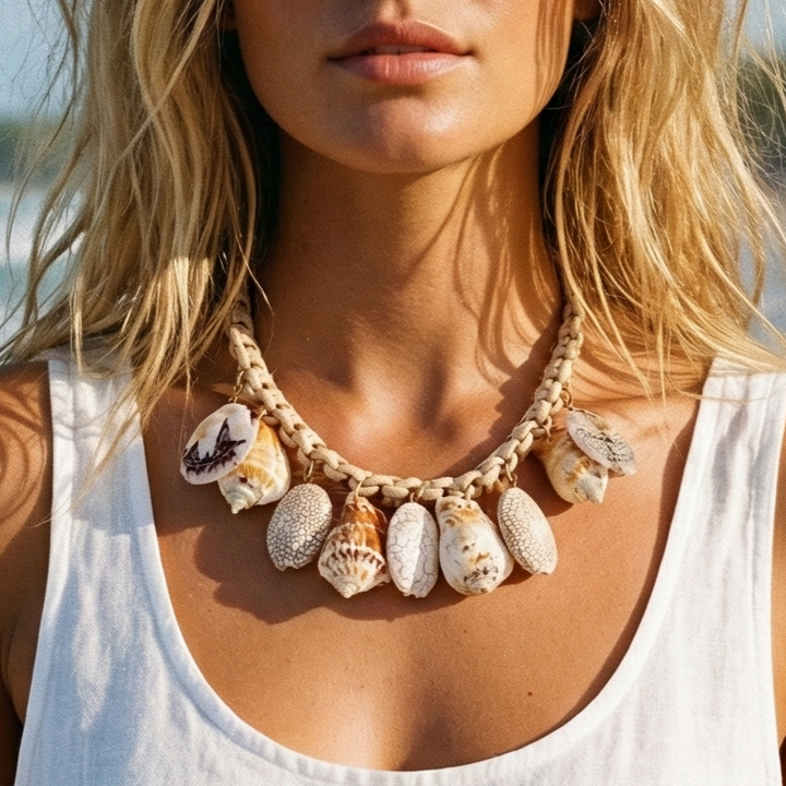 Chunky Beaded Seashell Necklace | Summer Statement Jewelry – view 2