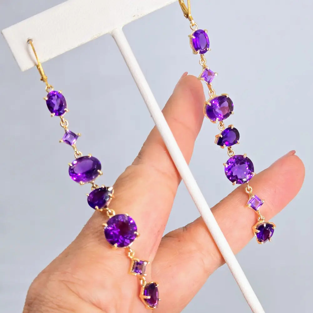 ?7 Sweet Stones’ 3.75’’ Earrings - Amethyst 18k Gold Sterling