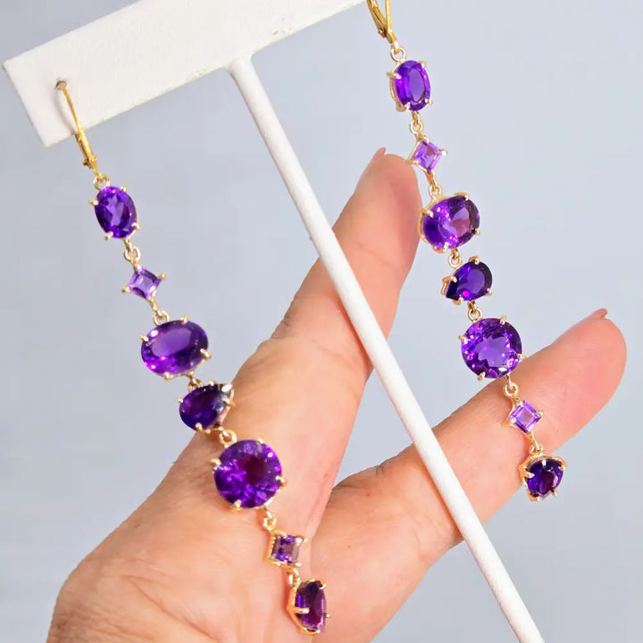 ?7 Sweet Stones’ 3.75’’ Earrings - Amethyst 18k Gold Sterling