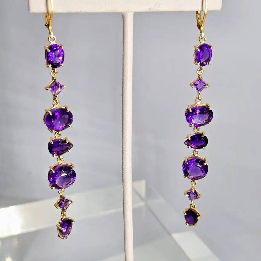 ?7 Sweet Stones’ 3.75’’ Earrings - Amethyst 18k Gold Sterling
