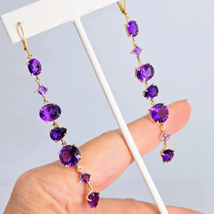?7 Sweet Stones’ 3.75’’ Earrings - Amethyst 18k Gold Sterling