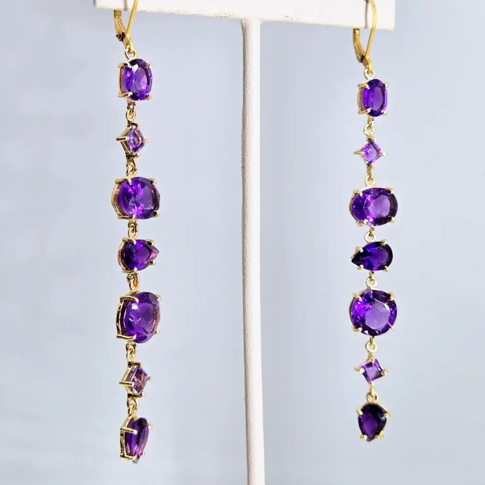 ?7 Sweet Stones’ 3.75’’ Earrings - Amethyst 18k Gold Sterling