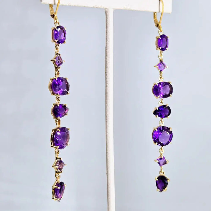 ?7 Sweet Stones’ 3.75’’ Earrings - Amethyst 18k Gold Sterling