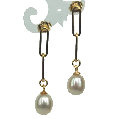 "Paperclip Pearl Drop" 1.25" Earrings - Pearl, Anti-tarnish Sterling or 18k Gold Sterling