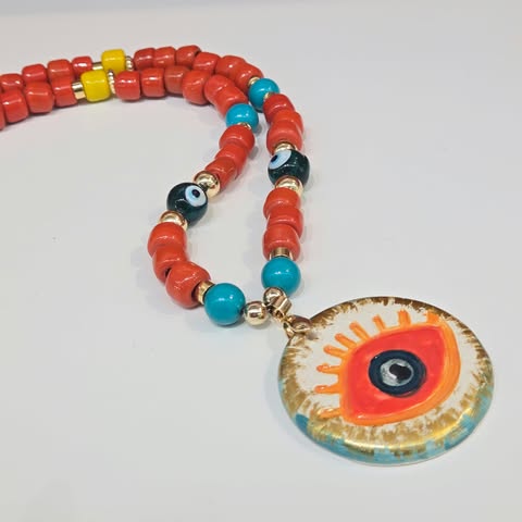 Lucky Charm - Raspberry Rainbow Evil Eye Necklace