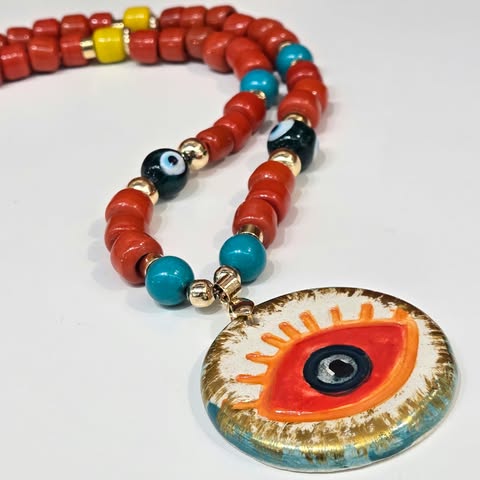 Lucky Charm - Raspberry Rainbow Evil Eye Necklace