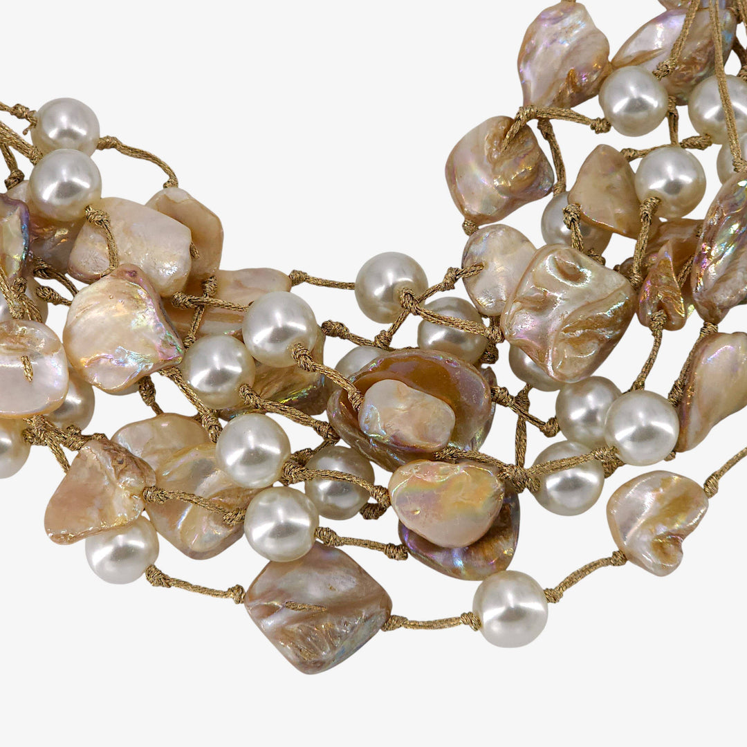 Chunky Coastal Pearl & Shell Multistrand Statement Necklace – view 5