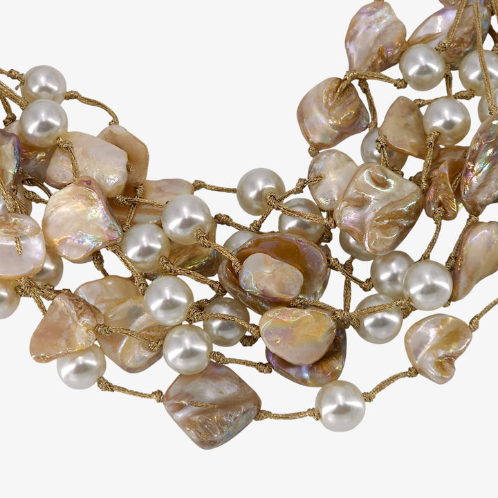Chunky Coastal Pearl & Shell Multistrand Statement Necklace – view 5