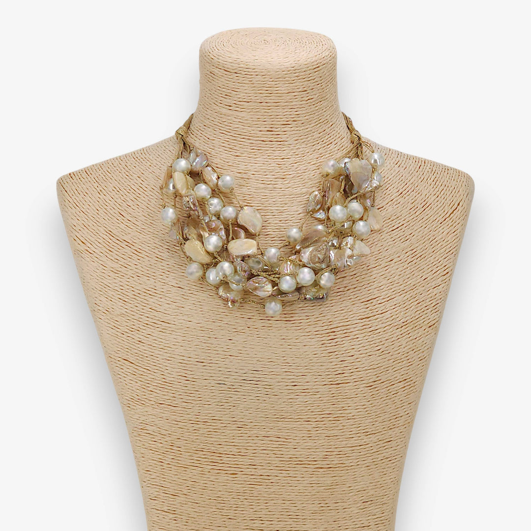 Chunky Coastal Pearl & Shell Multistrand Statement Necklace – view 3