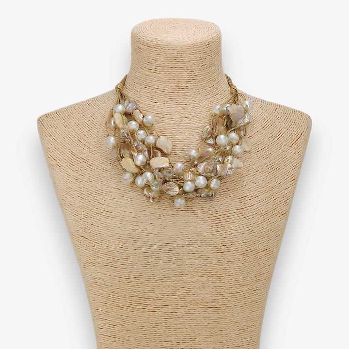 Chunky Coastal Pearl & Shell Multistrand Statement Necklace – view 3
