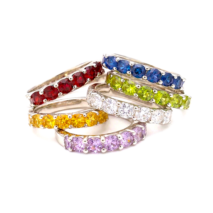 "Kisses" Sz 6-9 Half Band Rings - 3.5mm Gemstones, Anti-tarnish Sterling