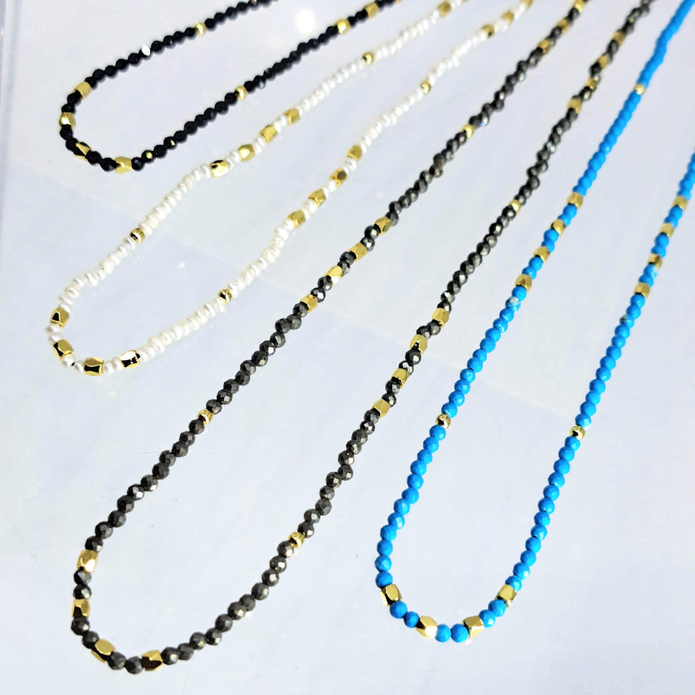 "Everyday" 15"-30" Adjustable Length Necklace - Gems Strands, Gold Sterling
