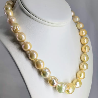 "Soft Champagne" 18" Necklace - Baroque Pearls 14K Gold Clasp