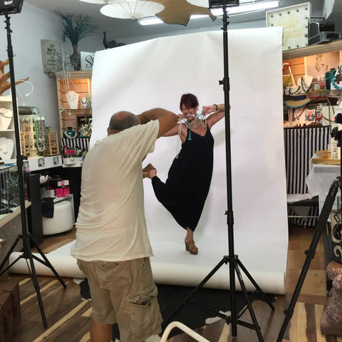 Artist Owner Barb Grob Poses for an Instore Magazine Photo Shoot