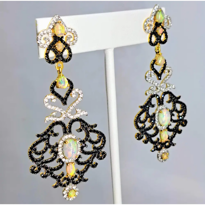 ?A Toast To...’ 3’’ Earrings - Opal Spinel Zircon 18k Gold Sterling