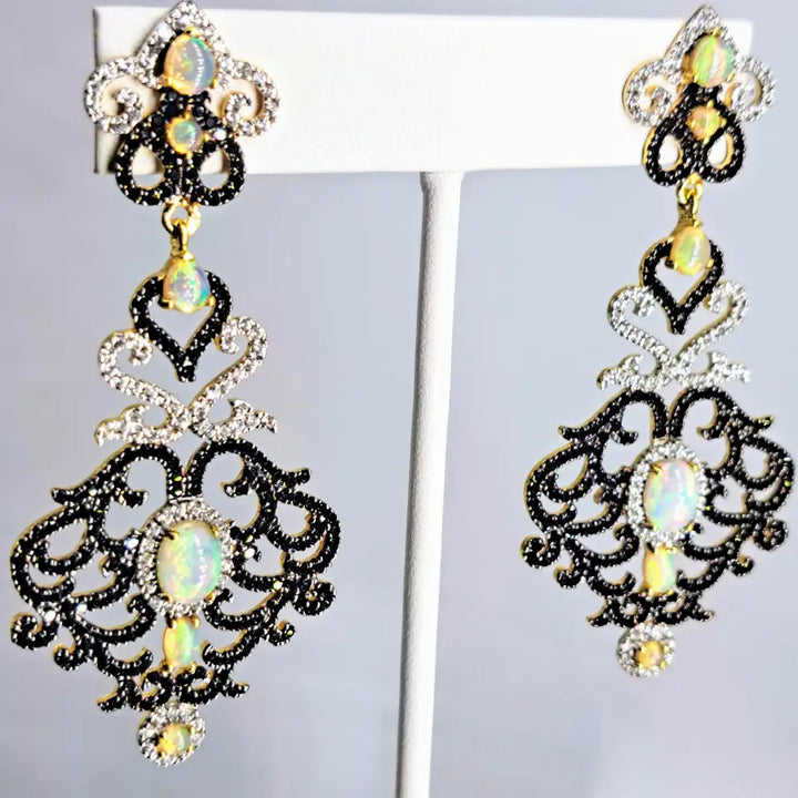 ?A Toast To...’ 3’’ Earrings - Opal Spinel Zircon 18k Gold Sterling
