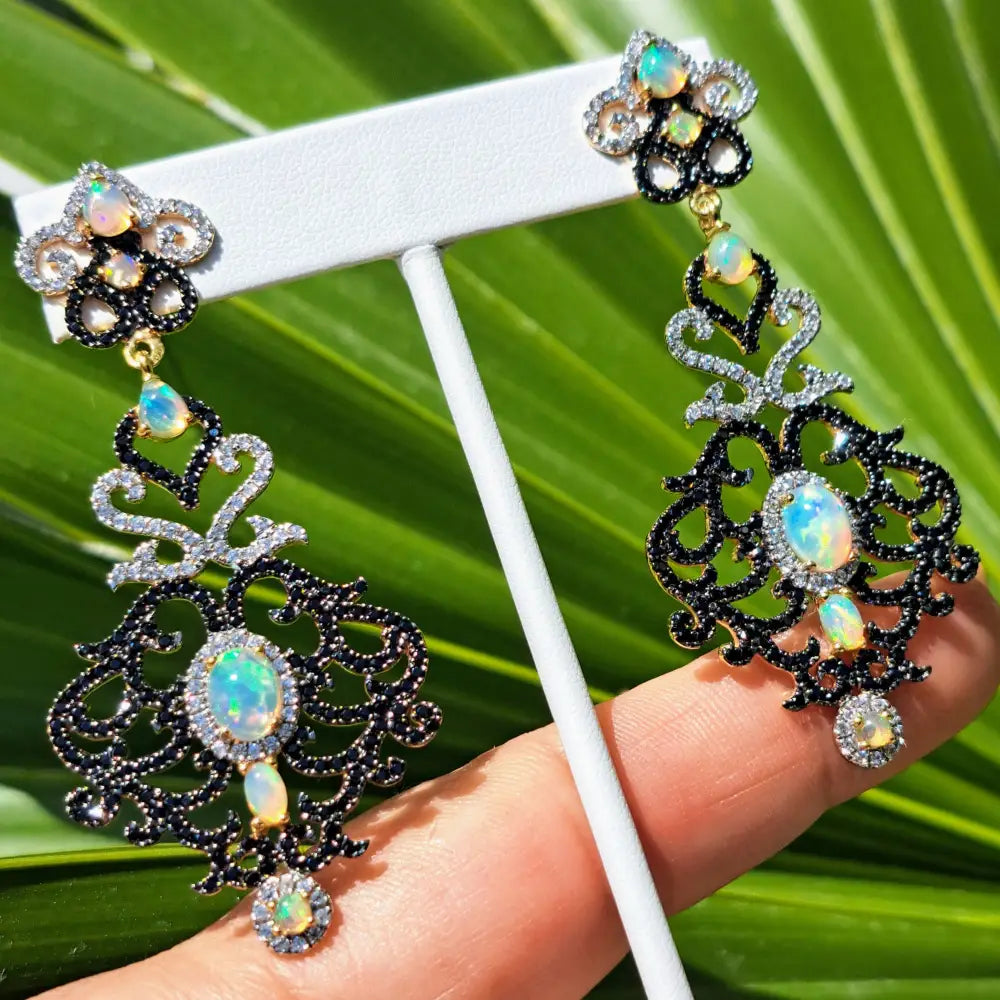 ?A Toast To...’ 3’’ Earrings - Opal Spinel Zircon 18k Gold Sterling